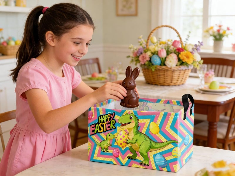 ESSME Rectangular Easter Dinosaur Baskets,Kids Storage Basket with Handles for Boys Room Decor, Boys Box,Cute Storage Bin（Easter dinosaur） - Image 3